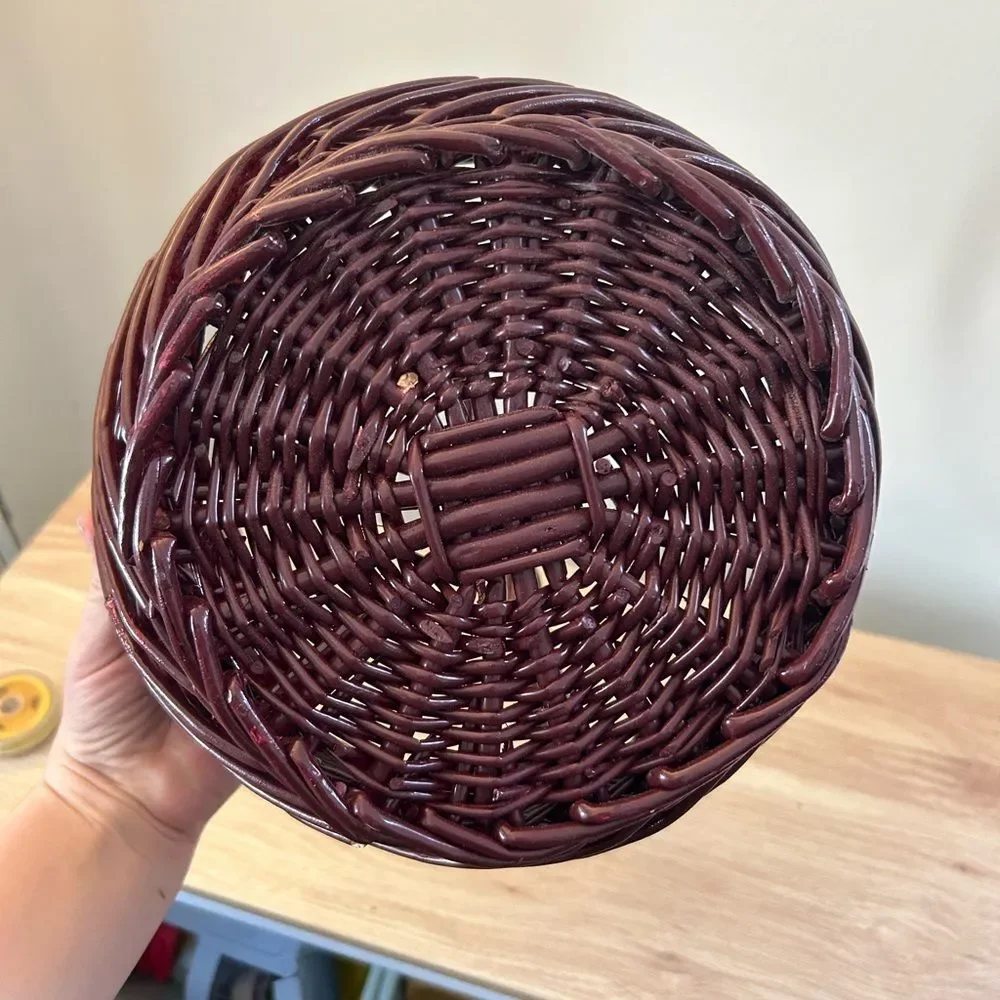 Vintage Woven Decorative Basket with Handle - Deep Brown